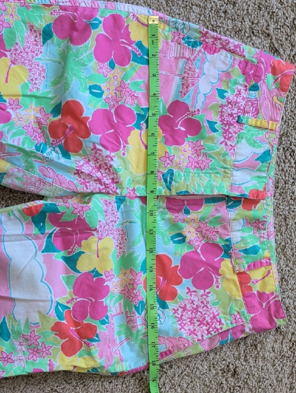 Lilly Pulitzer Bright Pink Green Yellow Floral Crop Pants - Picture 9 of 12